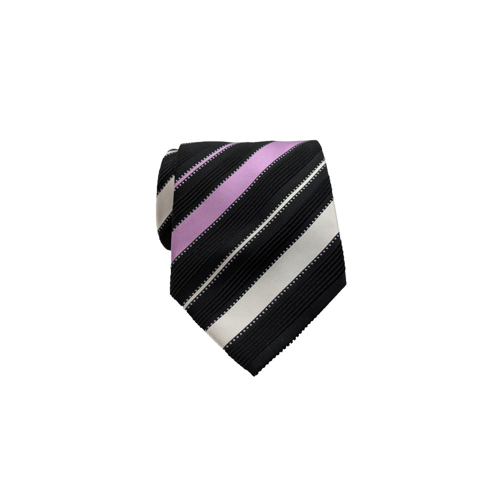 Le Chateau 100% Silk Repp Stripe Tie Made in Italy Purple Silver 3.5" Vintage